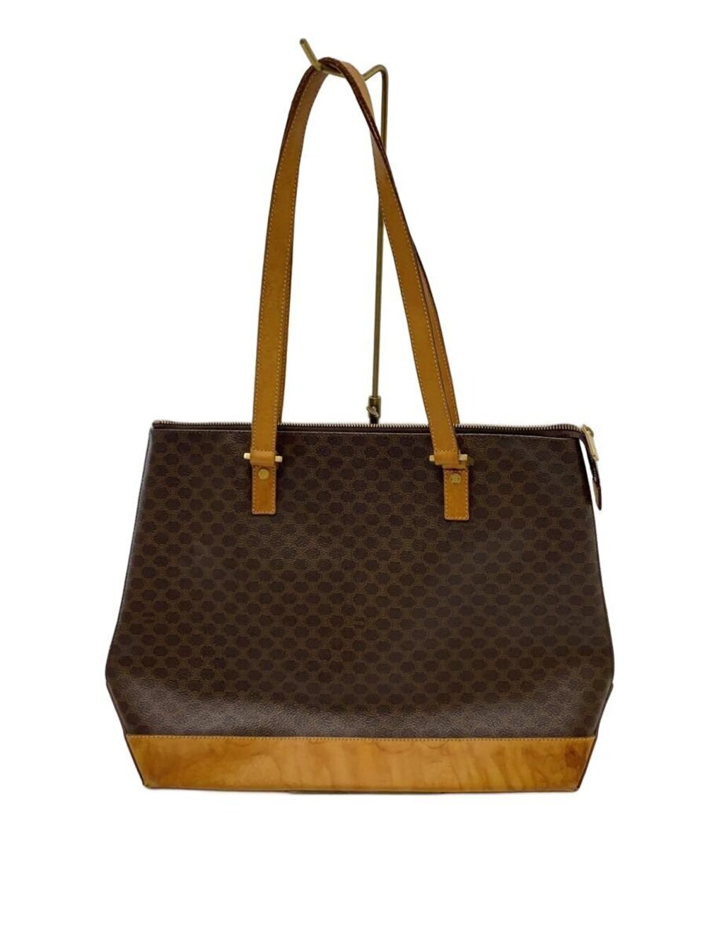 Celine Tote Bag Leather Brown Stiff Zip Slide
